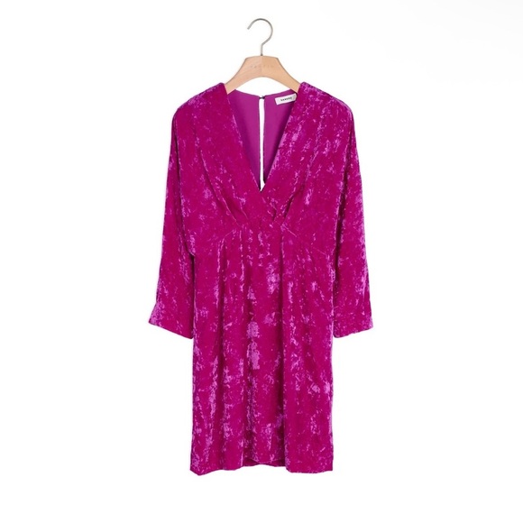 SANDRO Paris Velvet Mini Dress in The Color Garnet. - Picture 2 of 14